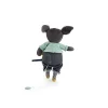 Chien Puce musical vert et gris en tissu, pantalon bleu et chaussettes rayées