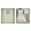 Coffret Kaloo avec doudou souris bleu clair et bola en métal rose gold.
