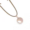Collier bola rose doré sur cordon marron, pendentif rond brillant Kaloo
