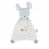 Doudou souris Kaloo blanc et bleu pastel avec broderie escargot et feuillage