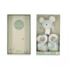 Coffret vert avec chaussons verts et bracelet souris en peluche Kaloo