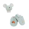 Coffret Kaloo avec chaussons verts en velours à coccinelle et bracelet sonore souris vert pâle