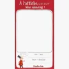 Affiche rouge avec cadre blanc, personnage en habit rouge, coffret cinéma Moulin Roty