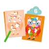 Coffret créatif Le chat et ses amis, coloriage d’un chat rose et orange avec crayon vert.