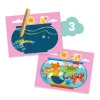 Cartes colorées avec aquarium, chat sirène, tortue, crabe, souris et soleil souriant