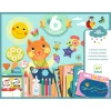 Coffret créatif Le chat et ses amis Djeco avec crayons, gommes et activités colorées.