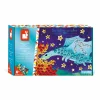 Coffret créatif sequins à coller Dragons Janod, boîte bleue avec dragon bleu et sequins dorés et argentés.