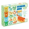 Coffret pâte à modeler Djeco avec pots colorés et emporte-pièces animaux multicolores.