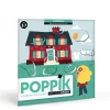 Boîte conte en stickers Boucle d'or avec maison rouge et personnage aux cheveux jaunes
