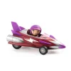 Voiture rouge et argent Crazy motors Miss Burgundy avec pilote violet souriant