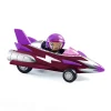 Voiture de course Crazy Motors Miss Burgundy bordeaux et violet avec pilote souriant