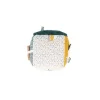 Cube sensoriel Kaloo avec faces en tissu blanc à pois gris, jaune, vert et motifs variés.