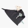 Doudou lange noir avec tête d'animal beige et petits motifs bleus, Moulin Roty