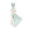 Doudou carré douceur Kaloo, lapin beige avec oreilles et tissu vert clair motifs agrumes