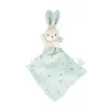 Doudou lapin blanc avec carré carré douceur bleu clair et motifs agrumes Kaloo