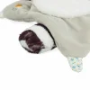 Doudou raton laveur Gaston Kaloo gris beige avec pattes et tissus fleuris bleu et jaune