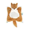 Doudou Renard Léonard Kaloo en tissu marron et blanc, corps plat, petite queue et broderie libellule.