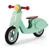 Draisienne scooter Janod mint en bois avec poignées rouges et siège rouge.