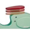 Détail selle rouge réglable sur draisienne scooter mint bois Janod.