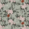 Motif floral rose et rouille avec feuillage noir sur fond écru, ensemble Colette Luxury Minikane.