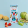 Éplucheur Chefclub Kids rouge et bleu en plastique dans son emballage carton.