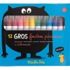 Boîte bleue feutres pinceaux Schmouks 12 couleurs avec dessin noir personnage cartoon Moulin Roty.