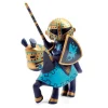Figurine bois Chevalier Arty Toys bleu et or sur cheval, bouclier et lance