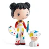 Figurine Tinyly Barbouille avec palette, pinceau et vache blanche aux taches colorées