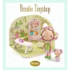 Figurine Tinyly Rosalie rose et verte avec bouquet, décor fond floral pastel