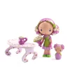 Figurine Tinyly Rosalie rose et verte avec bouquet fleurs blanches et table assortie