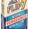 Boîte jeu Flip 7 Soif de vengeance, fond bleu, jaune, rouge et blanc, texte coloré.