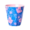 Gobelet en mélamine bleu à motifs floraux roses, intérieur rose pâle, Rice