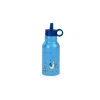 Gourde bleue Puce et Pilou avec oiseau et souris rollers, bouchon bleu pliable