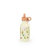 Gourde Trois petits lapins beige avec illustrations de feuilles et fleurs, bouchon marron