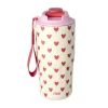 Grand gobelet inox crème motifs cœurs rouges, bouchon et anse roses, Rice
