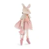 Grande peluche souris beige en robe rose à rayures, chaussures de danse roses, hochet étoile.