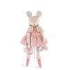 Grande peluche souris rose habillée en ballerine avec robe rayée rose et cape beige