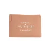 Grande pochette en tissu terracotta avec texte blanc "Partir à l'aventure à Montbard