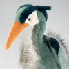 Héron en peluche Moulin Roty vert, gris et blanc, bec orange en velours