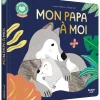 Couverture bleu marine du livre "Mon papa à moi" avec illustration de deux loups gris câlins.
