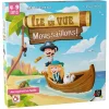 Boîte du jeu Île en Vue Moussaillons, personnages pirates et bateau bois cartoon.