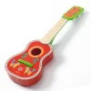 Ukulélé enfant Djeco bois rouge vert décor chevaux jaunes et soleil