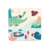 Puzzle carré en bois Janod avec crocodile vert, coccinelle rouge et tortue bleue