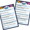 Deux cartes bleues du jeu d'ambiance TRAQ avec questions variées numérotées de 1 à 9.