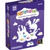 Boîte violette jeu de dés Imagidés avec château et créature nuageuse blanche, 4-10 ans.