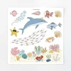 Planche de magnets Sous l'océan avec dauphin, étoile, poissons, crabes et coraux colorés.