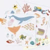 Cartes de magnets sous l'océan avec baleine, raie, poissons, plongeur et trésor.