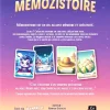 Boîte du jeu Memozistoire Gigamic avec fond dégradé violet et cartes colorées illustrées.