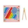 Plateau en bois rose avec éléphant bleu et billes colorées, jeu de tri Les Toupitis