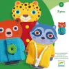 Têtes d'animaux en bois avec vêtements à bouton et zip, jeu éducatif Ziptou Djeco